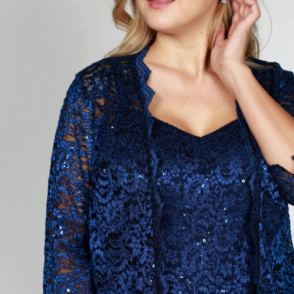 R&M Richards Formal Jacket Lace Long Dress Set NEW - Picture 3 of 16